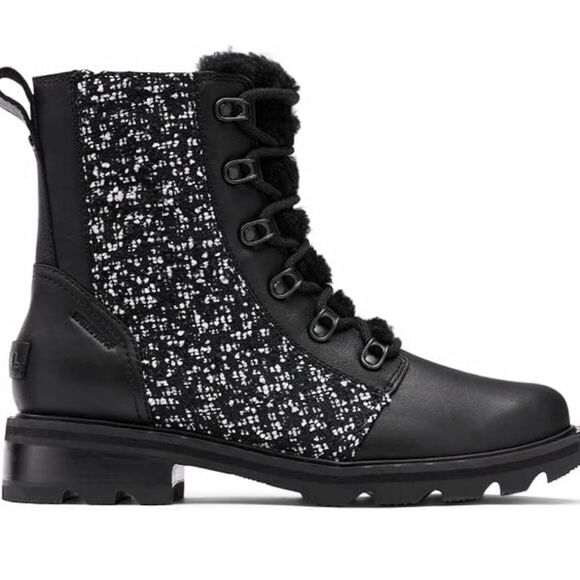 Sorel Lennox Boots Women's Size 8.5 Black White Waterproof Leather Shearling - Picture 4 of 16